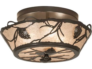 Meyda Whispering Pines 16" 3-Light Timeless Bronze Glass Bowl Flush Mount MY258940
