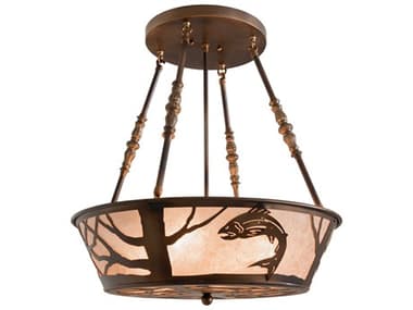 Meyda Leaping Trout 22" 4-Light Antique Copper Burnished Glass Bowl Semi Flush Mount MY259256