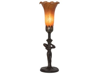 Meyda Pond Lily Mahogany Bronze Amber Glass Table Lamp with Shade MY259383