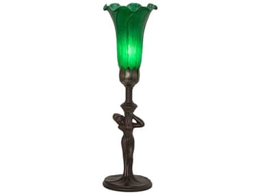 Meyda Pond Lily Mahogany Bronze Green Glass Table Lamp with Shade MY259385