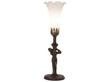 Meyda Pond Lily Mahogany Bronze White Glass Table Lamp with Shade MY259386