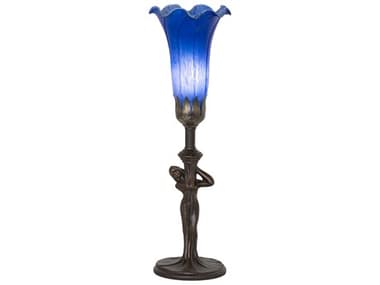 Meyda Pond Lady Mahogany Bronze Blue Glass Table Lamp with Shade MY259387