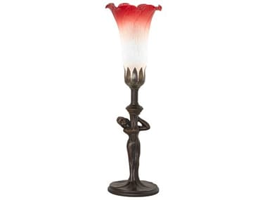 Meyda Pond Lily Mahogany Bronze Ruby White Glass Table Lamp with Red Shade MY259388