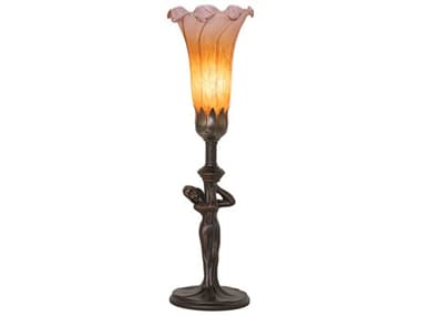 Meyda Pond Lily Mahogany Bronze Amber Glass Violet Table Lamp with Purple Shade MY259389