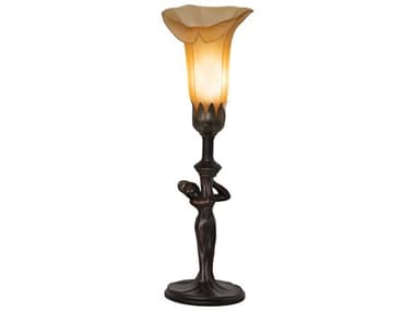 Meyda Pond Lily Mahogany Bronze Amber Glass Table Lamp with Shade MY259392