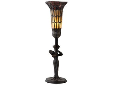 Meyda Stained Glass Pond Lily Mahogany Bronze Ruby Tiffany Table Lamp with Shade MY259393