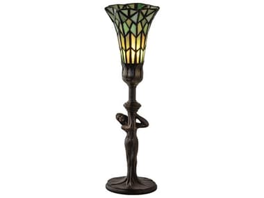 Meyda Stained Glass Pond Lily Mahogany Bronze Green Tiffany Table Lamp with Shade MY259396