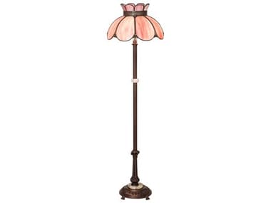 Meyda Anabelle Craftsman Brown Mahogany Bronze Pink Iridescent Glass Tiffany Floor Lamp MY259573