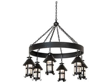 Meyda 6-Light Textured Black Glass Lantern Chandelier MY259963