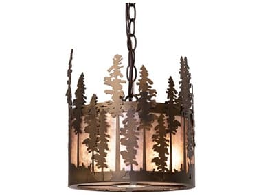 Meyda Tall Pines 10" 3-Light Antique Copper Glass Drum Mini Pendant MY260024