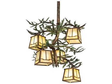 Meyda Pine Branch 29" Wide 5-Light Antique Copper Lantern Chandelier MY260185