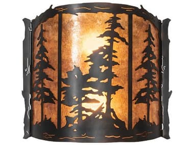 Meyda Tall Pines 14" 2-Light Antique Copper Burnished Glass Wall Sconce MY260562