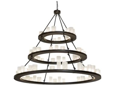 Meyda Loxley 72" Wide 63-Light Oil Rubbed Bronze Glass Cylinder Tiered Chandelier MY260986