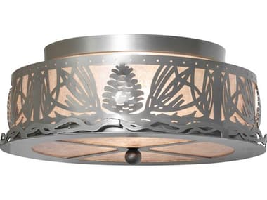 Meyda Mountain Pine 16" 2-Light Nickel Glass Drum Flush Mount MY261652