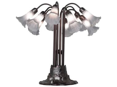 Meyda Pond Lily 10 - Light Mahogany Bronze Gray Glass Table Lamp with Shade MY261665