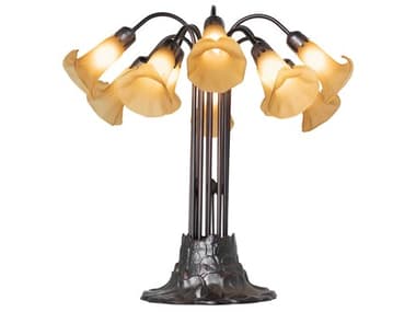 Meyda Pond Lily 10 - Light Mahogany Bronze Amber Glass Table Lamp with Shade MY261666