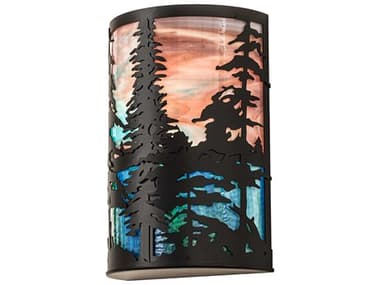 Meyda Tall Pines 18" 2-Light Black Satin Wrought Iron Glass Wall Sconce MY261859