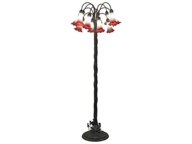 Meyda Pond Lily 61" Tall Bronze Seafoam Cranberry Glass Floor Lamp with Shade MY262109
