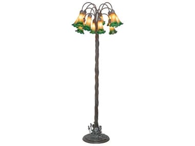 Meyda Pond Lily 61" Tall Bronze Amber Green Glass Floor Lamp with Shade MY262111