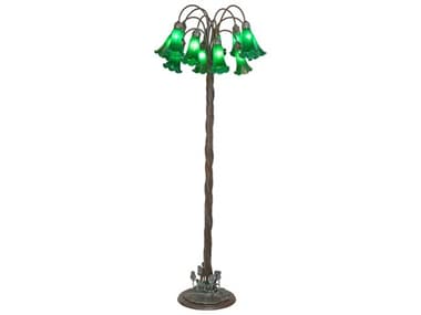 Meyda Pond Lily 61" Tall Bronze Green Glass Floor Lamp with Shade MY262115