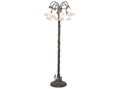 Meyda Pond Lily 61" Tall Bronze White Glass Floor Lamp with Shade MY262116