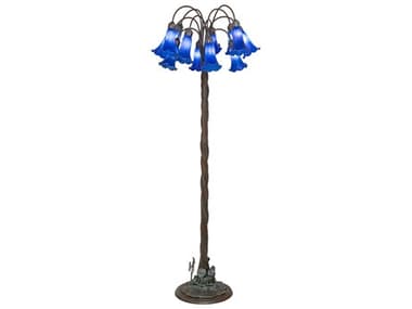 Meyda Pond Lily 61" Tall Bronze Blue Glass Floor Lamp with Shade MY262117