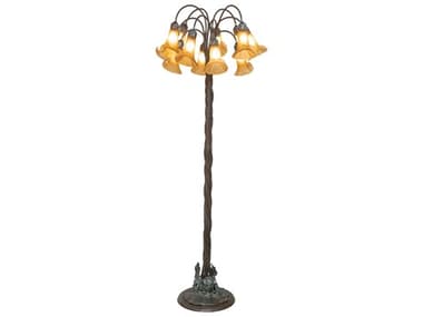 Meyda Pond Lily 61" Tall Bronze Amber Glass Floor Lamp with Shade MY262122