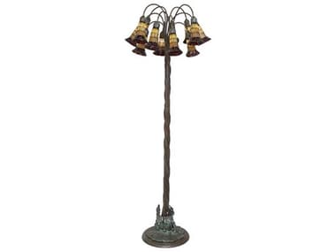 Meyda Stained Glass Pond Lily 61" Tall Bronze Amber Violet Tiffany Floor Lamp with Shade MY262123