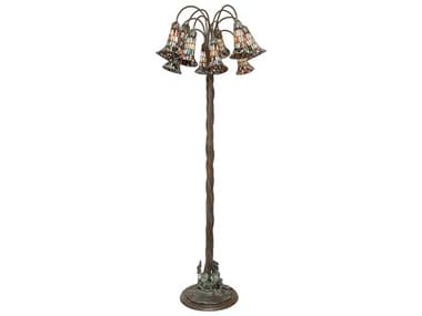 Meyda Stained Glass Pond Lily 61" Tall Bronze Floor Lamp MY262130