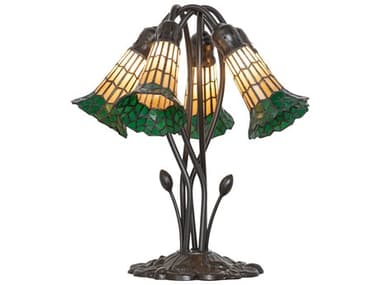 Meyda Stained Glass Pond Lily Mahogany Bronze Table Lamp MY262228