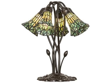 Meyda Stained Glass Pond Lily Mahogany Bronze Table Lamp MY262230