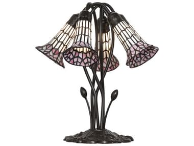 Meyda Stained Glass Pond Lily Mahogany Bronze Table Lamp MY262232