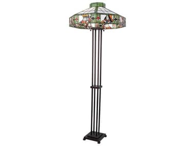 Meyda Poker Face 61" Tall Mahogany Bronze Green Beige Glass Tiffany Floor Lamp MY262581