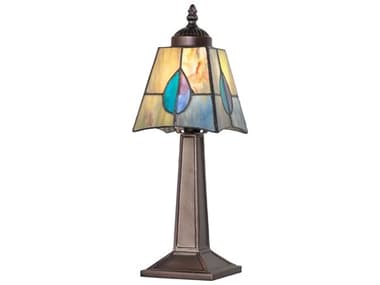 Meyda Mackintosh Leaf Mahogany Bronze Amber Green Blue Glass Tiffany Table Lamp MY262781