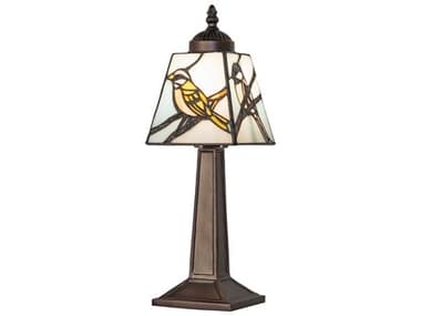 Meyda Backyard Friends Mahogany Bronze Blue White Glass Tiffany Table Lamp MY262793