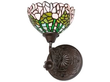 Meyda Tiffany Cabbage Rose 11" Tall 1-Light Mahogany Bronze Glass Wall Sconce MY264377