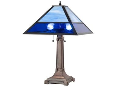 Meyda Split Mission Mahogany Bronze Blue Glass Table Lamp MY264617