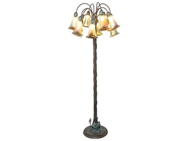 Meyda Pond Lily 61" Tall Weathered Bronze Iridescent Amber Glass Floor Lamp with Shade MY264644
