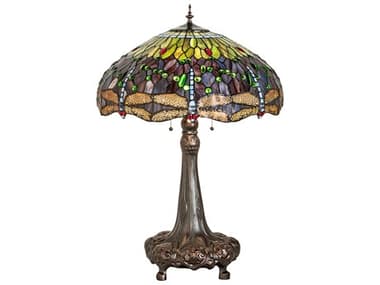 Meyda Tiffany Hanginghead Dragonfly Mahogany Bronze Purple Blue Green Glass Buffet Lamp MY265347