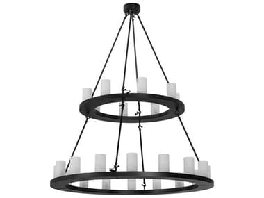 Meyda Loxley 54" Wide 24-Light Black Satin Wrought Iron Cylinder Tiered Chandelier MY268193