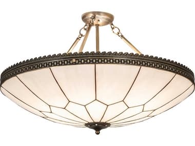 Meyda Vincent Honeycomb 6-Light Vintage Brass Semi Flush Mount MY268622