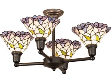 Meyda Daffodil 4-Light Craftsman Brown Chandelier MY269466