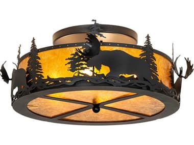 Meyda Moose At Dusk 2-Light Textured Black Round Flush Mount MY270060