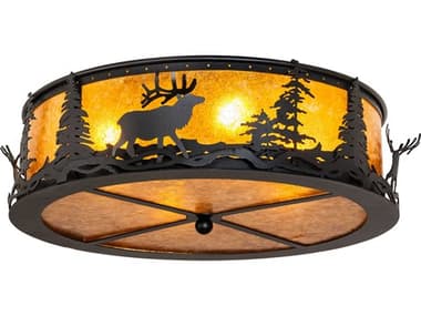 Meyda Elk At Dusk 4-Light Textured Black Round Flush Mount MY270085