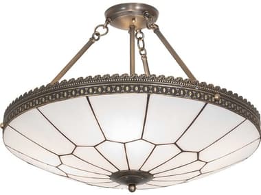 Meyda Vincent Honeycomb 4-Light Highlighted Craftsman Brown Traditional Bowl Semi Flush Mount MY270111