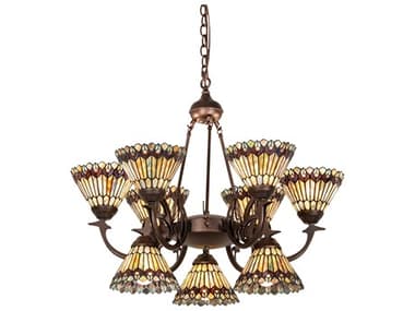 Meyda Tiffany Jeweled Peacock 9-Light Mahogany Bronze Chandelier MY270138