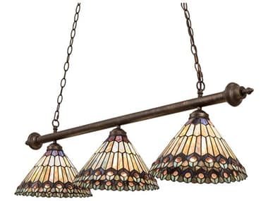 Meyda Tiffany Jeweled Peacock 47" 3-Light Antique Brass Island Pendant MY270445