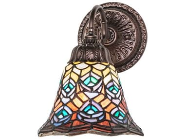 Meyda Tiffany Peacock Feather 10" Tall 1-Light Stained Glass Wall Sconce MY270799