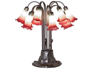 Meyda Tiffany Pond Lily Seafoam / Cranberry Glass Table Lamp MY273099