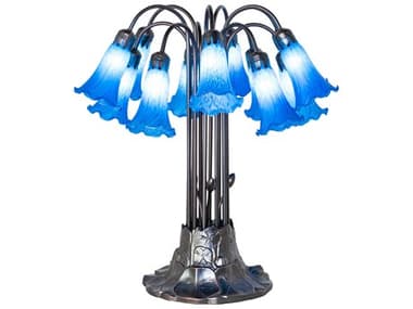 Meyda Tiffany Pond Lily Blue Glass Table Lamp MY273106